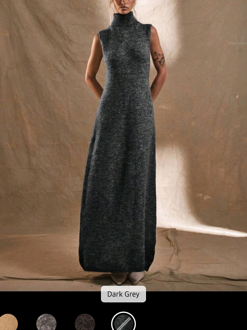 Sleeveless Turtleneck Maxi Dress in Dark Gray